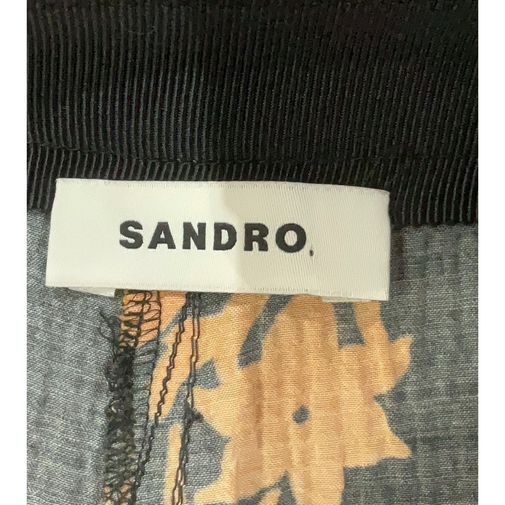 Sandro Paris Floral Wide Leg Pants Black Orange High Rise 36/4 Flared Palazzo‎ - Picture 6 of 12